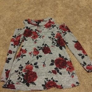 Cold shoulder floral long sleeve top